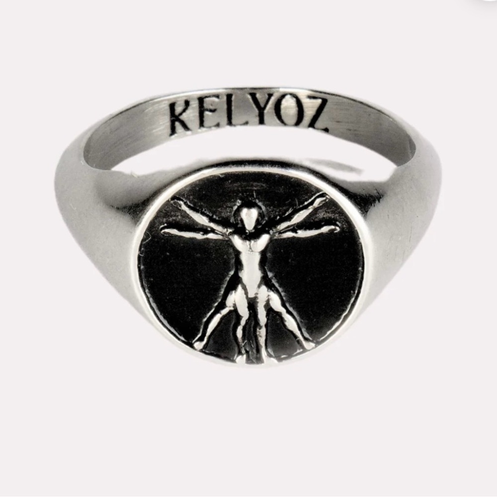 Silver Kelyoz Ring with Vitruvian Man Design "VITRUVIAN - LEONARDO DA VINCI"
